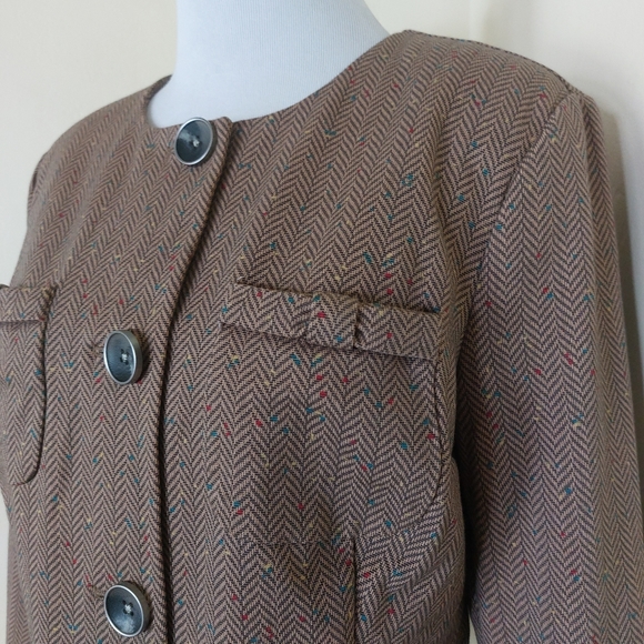 CAbi Brown Herringbone Pattern Penny Blazer Cotton Blend Jacket Womens Small - Picture 4 of 14